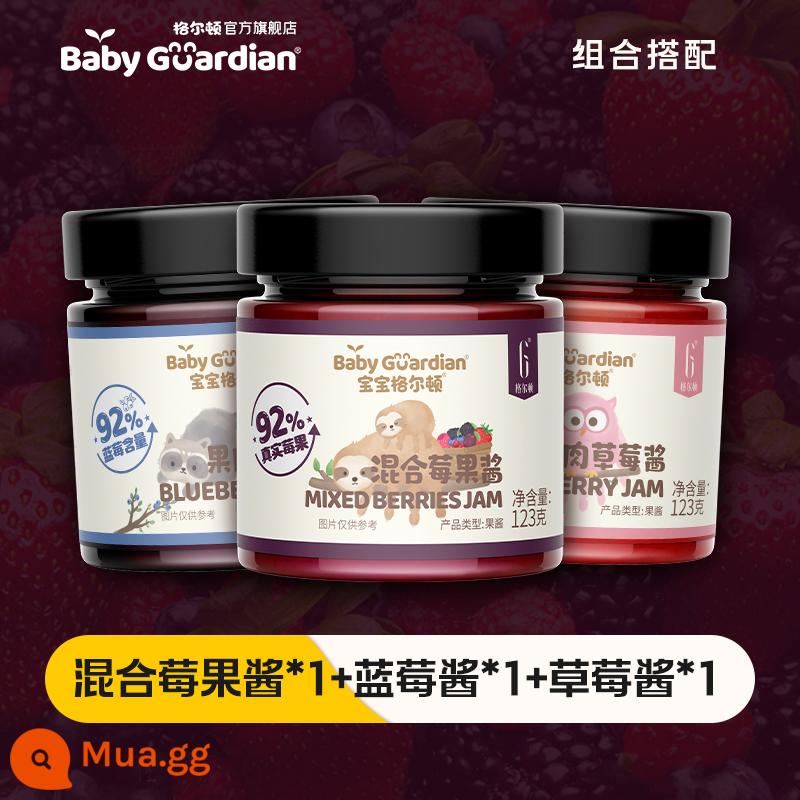 Mứt việt quất Baby Gerton 92% hàm lượng việt quất trong gia đình mứt bánh mì nướng ăn sẵn cho trẻ em - Mứt việt quất 123g*1+Mứt dâu 123g*1+Mứt dâu hỗn hợp 123g*1 (bao gồm thìa)