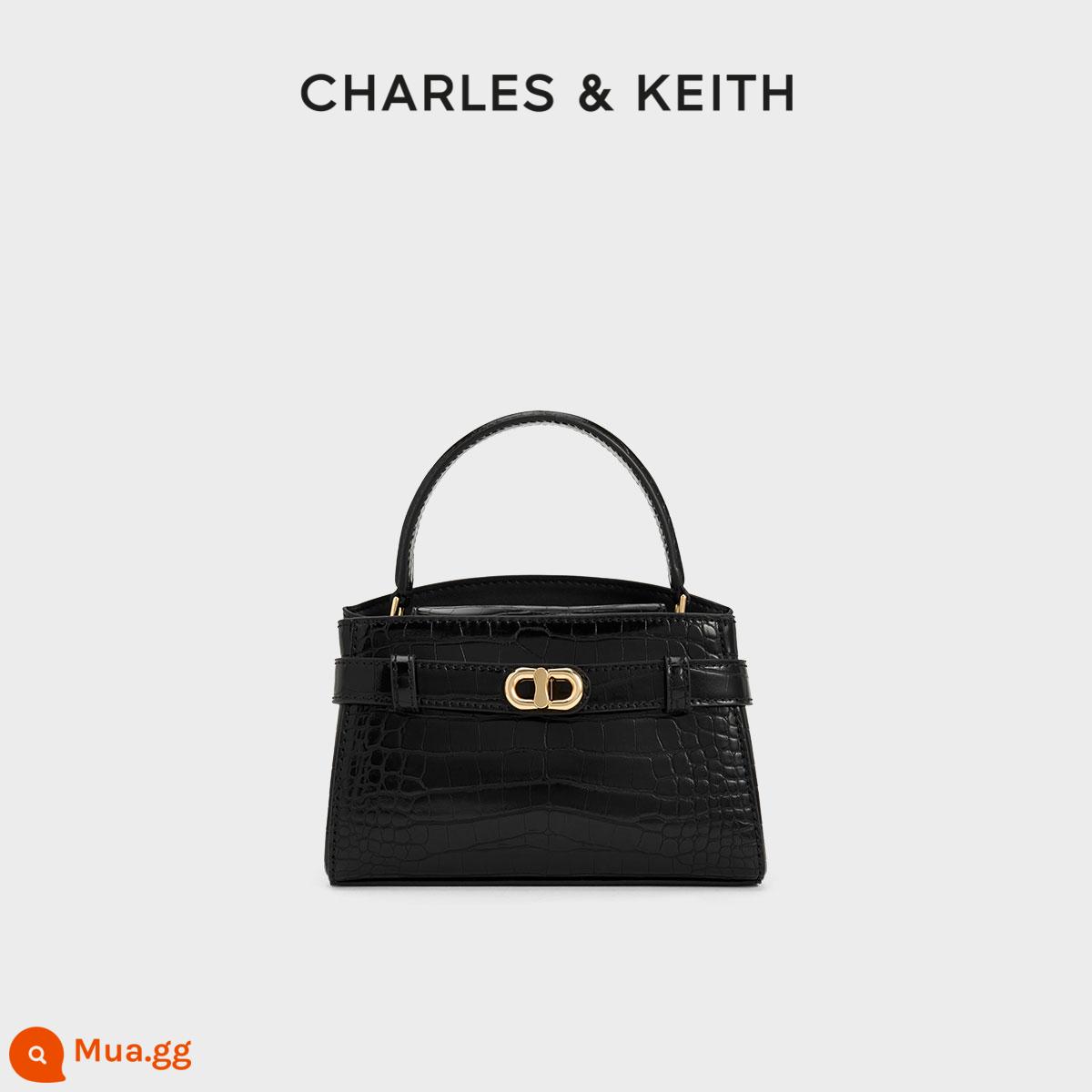 CHARLES&KEITH23 mùa đông phong cách mới CK2-50270880-1 túi đeo chéo cầm tay họa tiết cá sấu Kelly dành cho nữ - đen đen