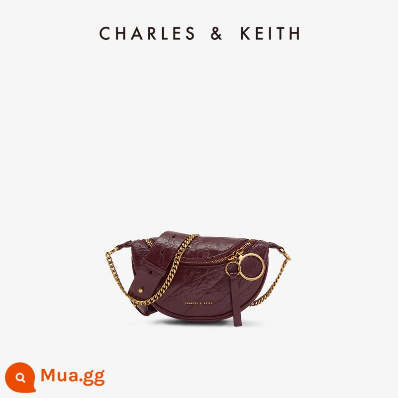 Túi xách nữ CHARLES&KEITH xuân hè CK2-80150844 trang trí vòng túi đeo vai di động túi thắt lưng nữ - Rượu vang đỏ Burgundy