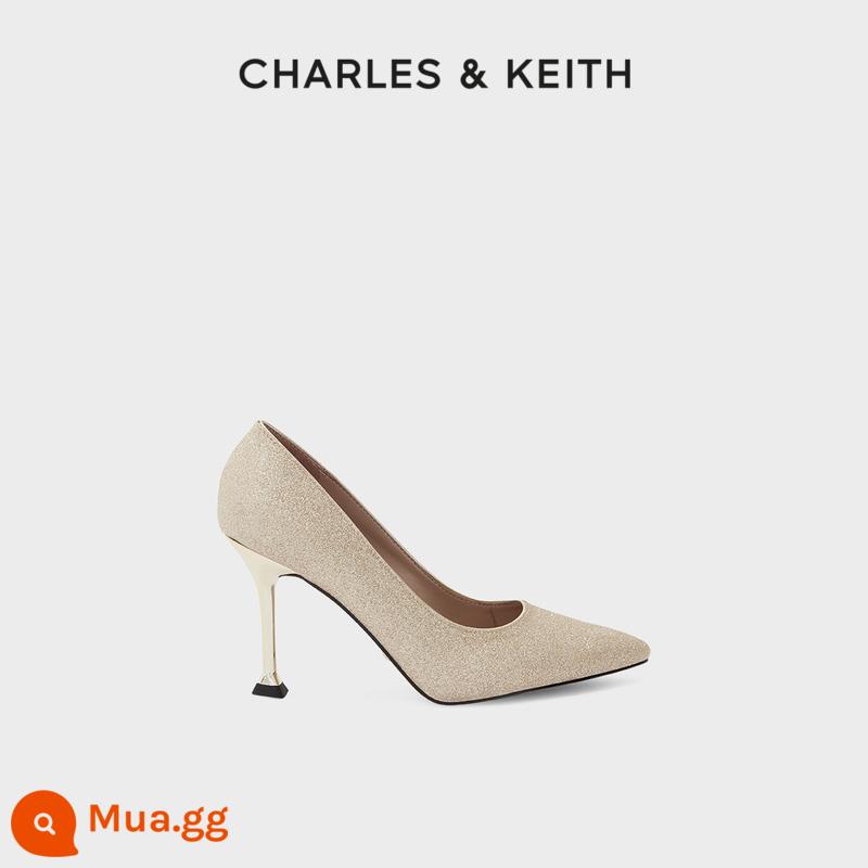 Giày nữ CHARLES&KEITH mùa thu đông SL1-60280366-2 giày cưới cao gót mũi nhọn nữ lấp lánh - vàng vàng