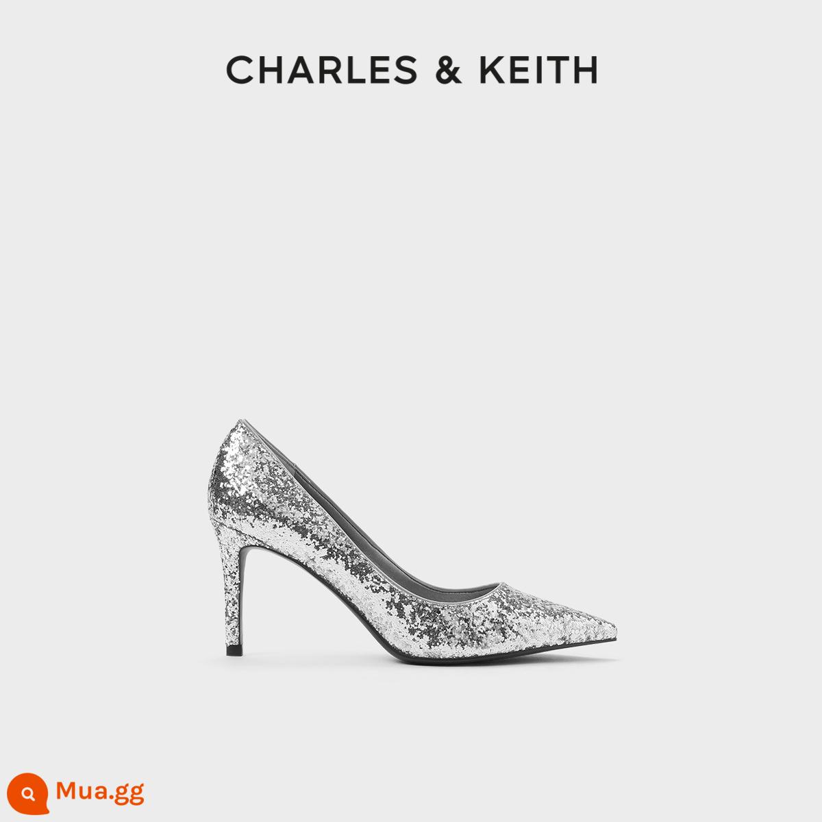 Giày nữ mùa xuân CHARLES&KEITH CK1-60280245-4 giày cao gót mũi nhọn đính sequin thời trang giày đơn giày cưới - Bạcbạc