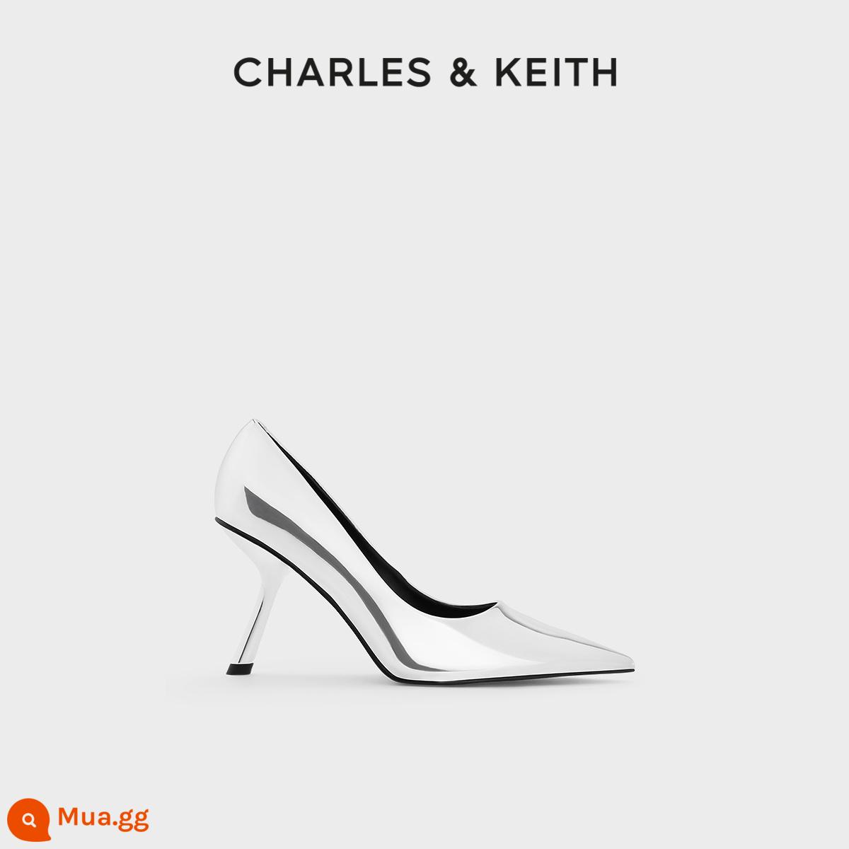 CHARLES&KEITH23 phong cách mùa đông mới CK1-60280417 Giày cao gót mũi nhọn bằng da sáng chế dành cho nữ mùa Giáng sinh - Bạcbạc