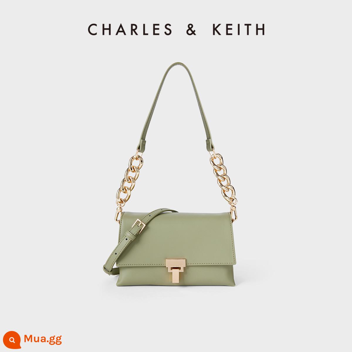 Túi xách nữ mùa thu đông CHARLES&KEITH SL2-20671166 Túi đeo chéo dây chuyền đi lại nữ sát nách túi vuông - Màu xanh lá úa