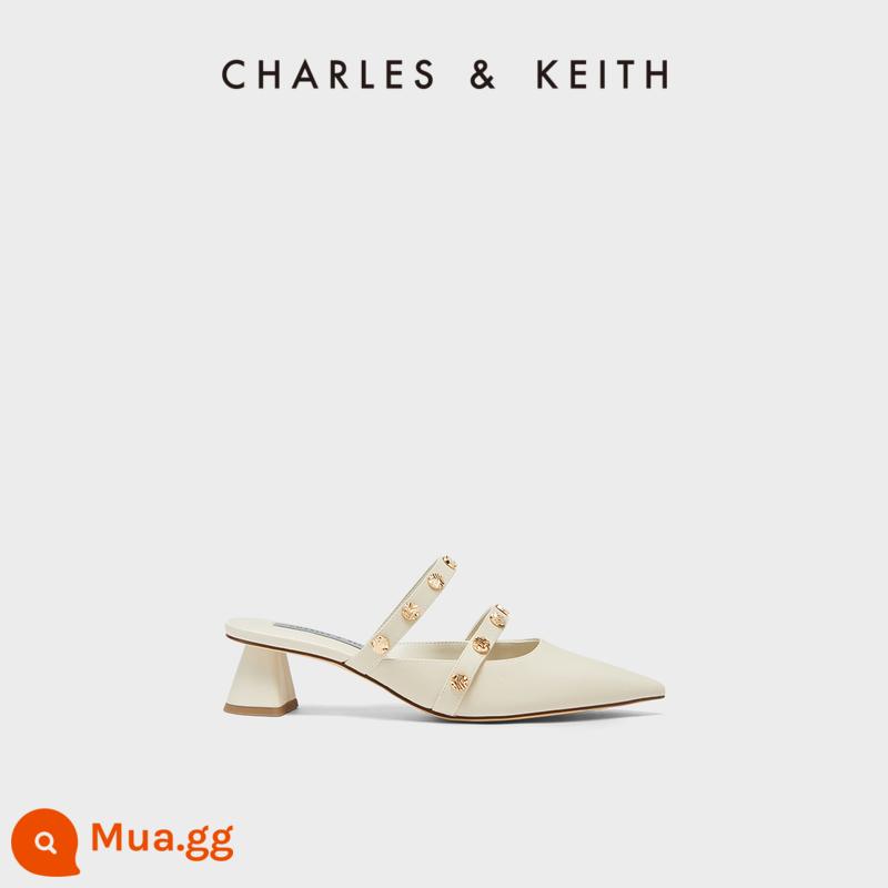 CHARLES&KEITH23 xuân hè mới CK1-61720134 trang trí kim loại giày Muller gót nhọn dày nữ - Phấn hồng và phấn trắng