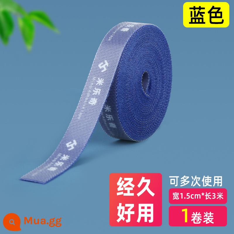 Thắt dây cáp khóa lỏng tự dính Velcro bó dây lưu trữ dây đeo cố định dây cáp tổ chức màu đen dây cáp - Màu xanh rộng 1,5 cm * dài 3 m (1 cuộn)