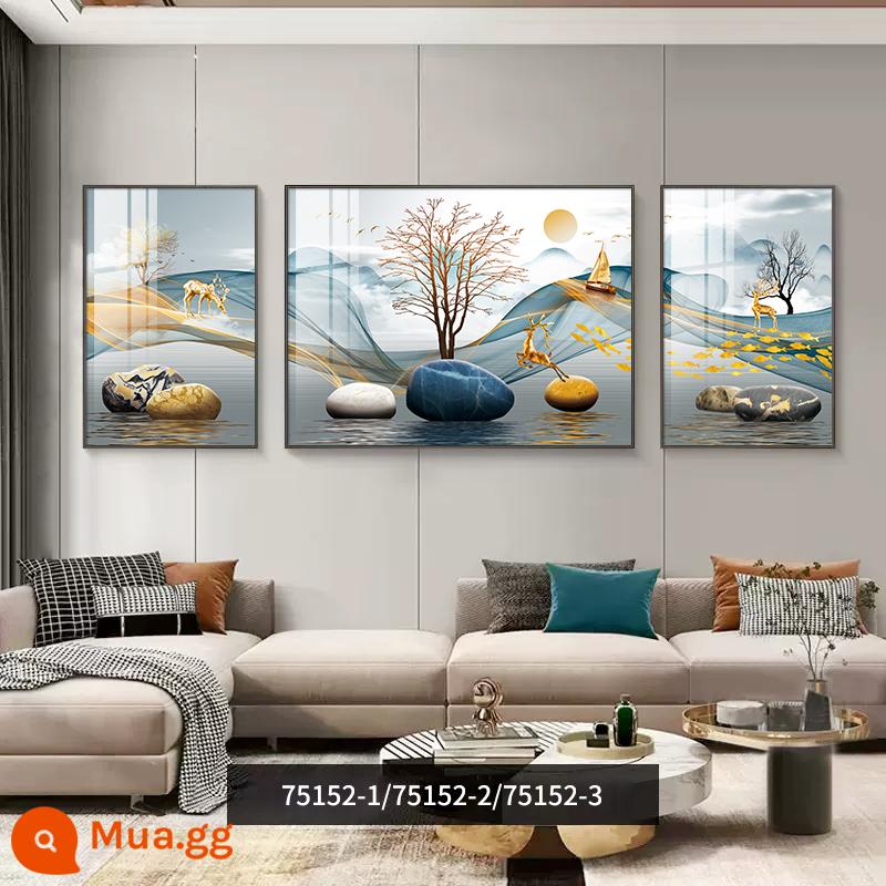 Sofa mới của Fulu nền tường sơn trang trí ánh sáng sang trọng hiện đại bức tranh tường phòng khách treo tranh bộ ba tranh treo tường khí quyển cao cấp - Fulu thịnh vượng