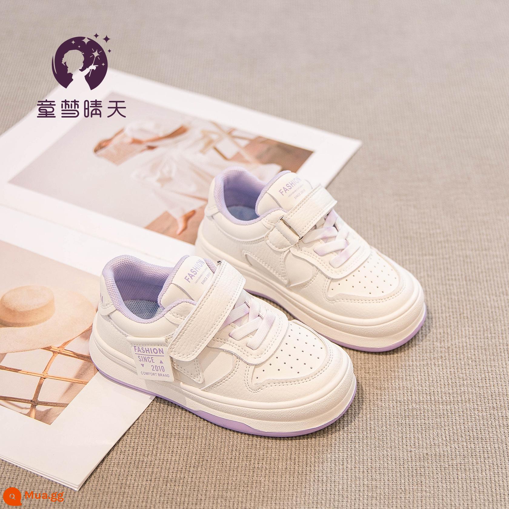 Giày Bé Gái Giày Sneaker Mùa Xuân 2023 Giày Trượt Băng Trẻ Em Cổ Thấp Chiên Đường Phố Giày Nhỏ Giày Trắng Xuân Thu - màu be tím