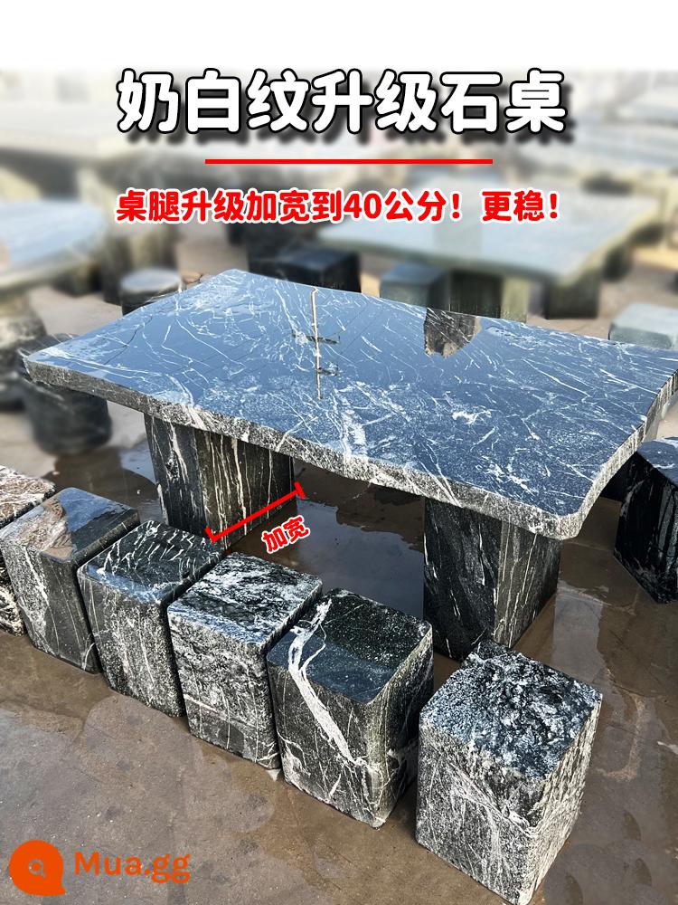 Bàn đá ghế đá sân vườn ngoài trời bộ nhà công viên hình chữ nhật đá granite đầu bàn ghế - Bàn mẫu 150*85 màu trắng sữa và 6 ghế đẩu [nâng cấp an toàn]