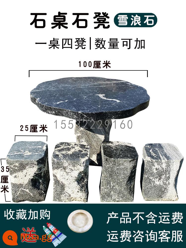 Bàn đá ghế đá sân vườn ngoài trời bộ nhà công viên hình chữ nhật đá granite đầu bàn ghế - Bàn hoa mận đá Thái Sơn đường kính 100, 1 bàn 4 ghế đẩu