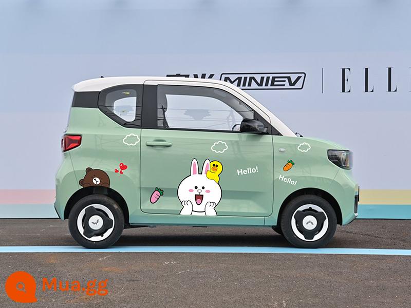 Wuling Hongguang miniev xe ô tô mini crayon nhỏ mới dán thế hệ thứ hai macarons phim hoạt hình dán trang trí cơ thể - Hai bên thân mẫu Thỏ Trắng Q