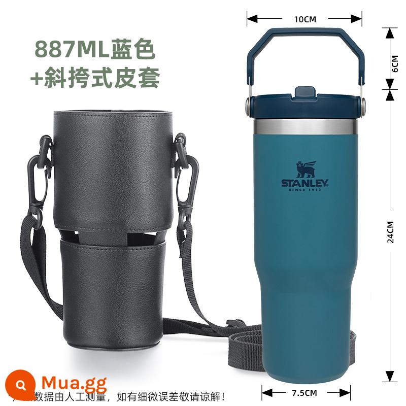 STANLEY Giữ Nhiệt Cốc Thép Không Gỉ 304 Gấp Ống Hút Cốc Di Động Ngoài Trời Xe Thể Thao Và Thể Hình - Bao da đeo chéo màu xanh 887ml