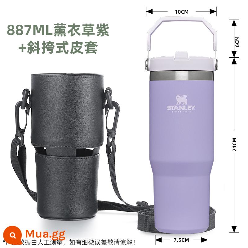 STANLEY Giữ Nhiệt Cốc Thép Không Gỉ 304 Gấp Ống Hút Cốc Di Động Ngoài Trời Xe Thể Thao Và Thể Hình - 887ml tím oải hương + bao da đeo chéo