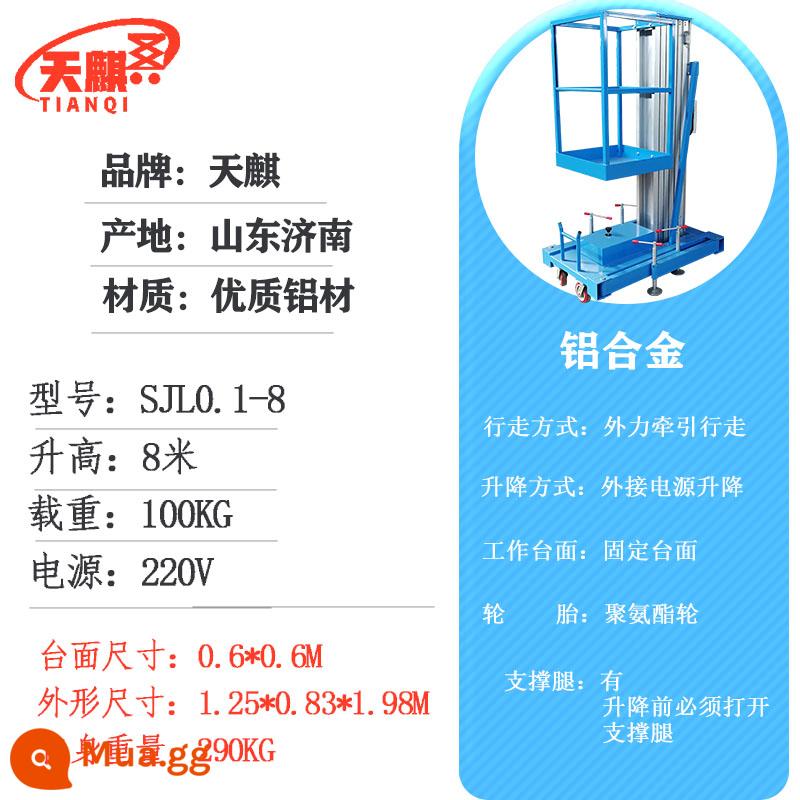 Thang máy điện di động kéo tự hành nhỏ thang làm việc trên không xe leo núi sàn nâng thủy lực - Loại cột đơn cao 8m, tải trọng 100kg