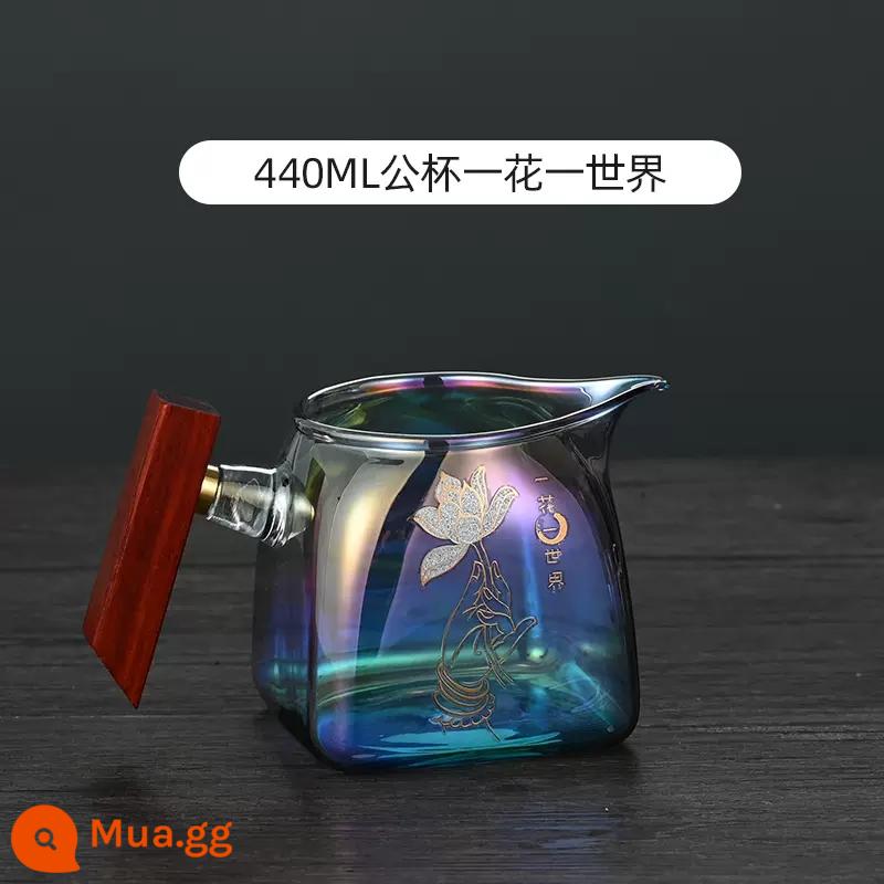 Dày Chịu Nhiệt Công Bằng Cốc Thủy Tinh Lọc Trà Một Bộ Bộ Tay Cầm Bên Nam Cốc Cao Borosilicate Gỗ Tay Cầm trà Biển Bộ Trà Phụ Kiện - Kiểu hoa nhiều màu sắc cực dày 440ml có thể được làm nóng bằng ngọn lửa