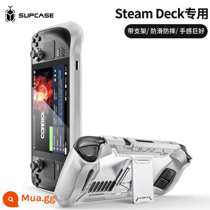 SUPCASE mumba thích hợp làm vỏ bảo vệ máy chơi game Steam Deck có giá đỡ bằng tpu mềm chống trượt và chống mồ hôi Vỏ bảo vệ máy chủ Valve tích hợp vỏ silicon chống rơi vỏ chống sốc cho thiết bị cầm tay - Phiên bản OLED phổ thông mẫu mecha [màu trắng xám] - có chân đế