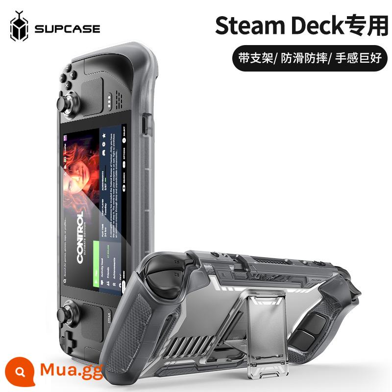 SUPCASE mumba thích hợp làm vỏ bảo vệ máy chơi game Steam Deck có giá đỡ bằng tpu mềm chống trượt và chống mồ hôi Vỏ bảo vệ máy chủ Valve tích hợp vỏ silicon chống rơi vỏ chống sốc cho thiết bị cầm tay - Phiên bản OLED phổ thông mẫu mecha [đen trong suốt] - có chân đế