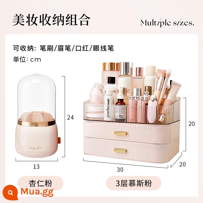 Makeup Brush Storage Tube Hộp lưu trữ mỹ phẩm chống bụi với bàn trang điểm với máy tính để bàn chân máy có giá đỡ màu đỏ - Bột hạnh nhân + hộp đựng bột mousse cực lớn [Giảm 50%]