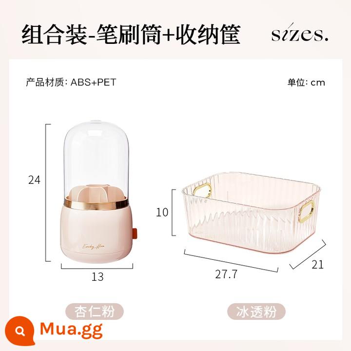 Makeup Brush Storage Tube Hộp lưu trữ mỹ phẩm chống bụi với bàn trang điểm với máy tính để bàn chân máy có giá đỡ màu đỏ - Bột hạnh nhân + giỏ đựng bột đá [Giảm 50%]