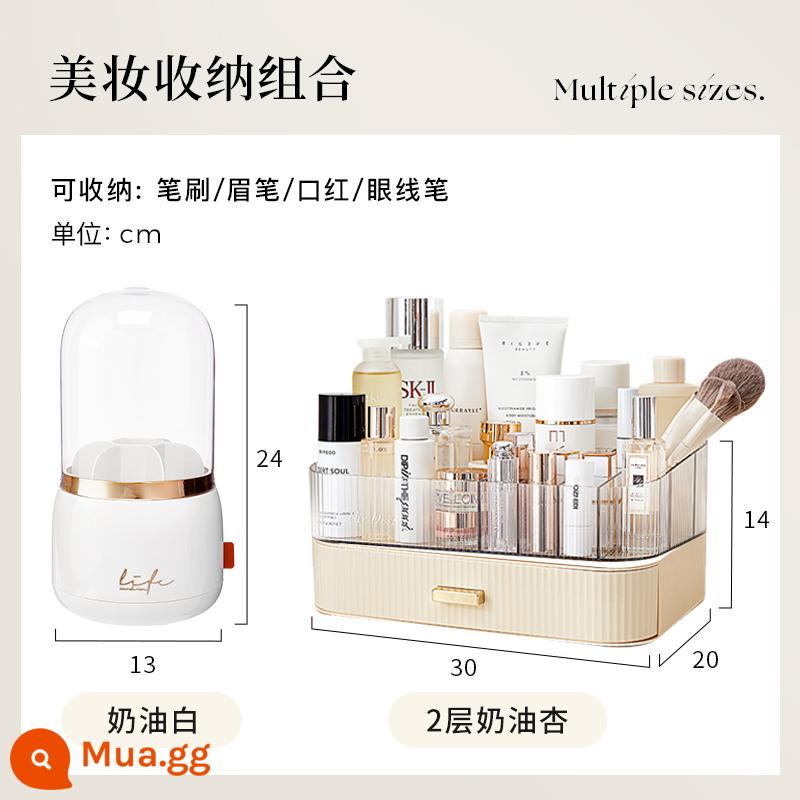 Makeup Brush Storage Tube Hộp lưu trữ mỹ phẩm chống bụi với bàn trang điểm với máy tính để bàn chân máy có giá đỡ màu đỏ - Hộp đựng kem trắng + kem mơ [giảm 50%]