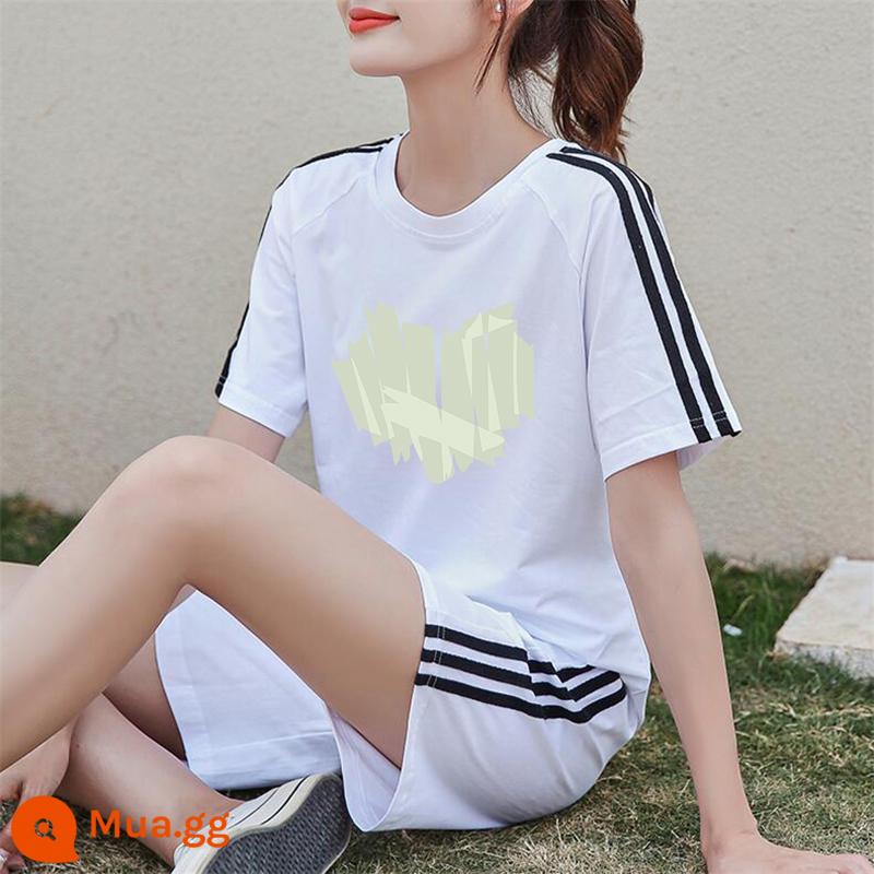 Áo thun ngắn tay + quần short cotton nguyên chất giản dị Bộ đồ thể thao nữ mùa hè 2022 bộ đồ hai mảnh thời trang mới hợp thời trang - Bộ vest trắng XY532