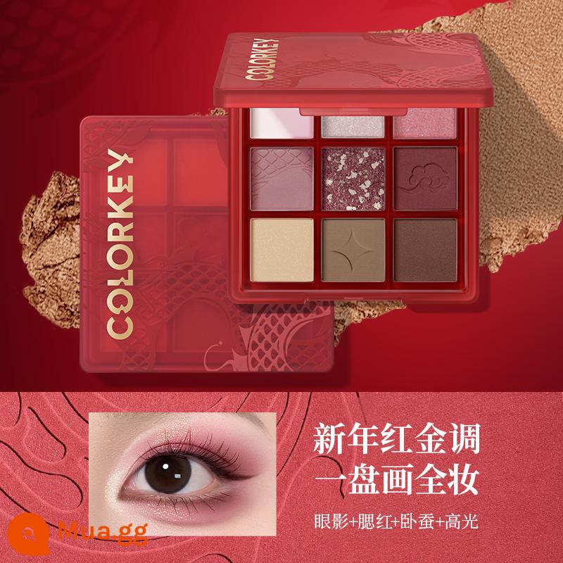 [Số lượng có hạn năm con thỏ] colorkey Bảng Phấn Mắt Chín Màu Kolaqi Wish Rabbit Bảng Trang Điểm Chính Hãng Matte Fine Flash - Giai điệu vàng đỏ năm mới [Năm con Rồng Limited]