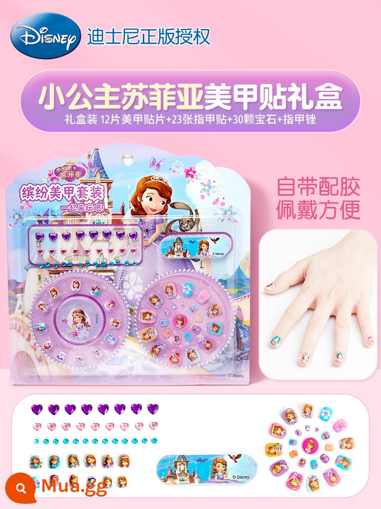 Disney Dán Móng Tay Trẻ Em Không Độc Hại Và Không Mùi Cô Gái Frozen Elsa Công Chúa Dán Móng Tay Cho Bé - Công chúa nhỏ Sophia Nail Art Sticker Hộp quà tặng 12 kiểu làm móng tay + 23 miếng dán móng tay + 30 viên đá quý