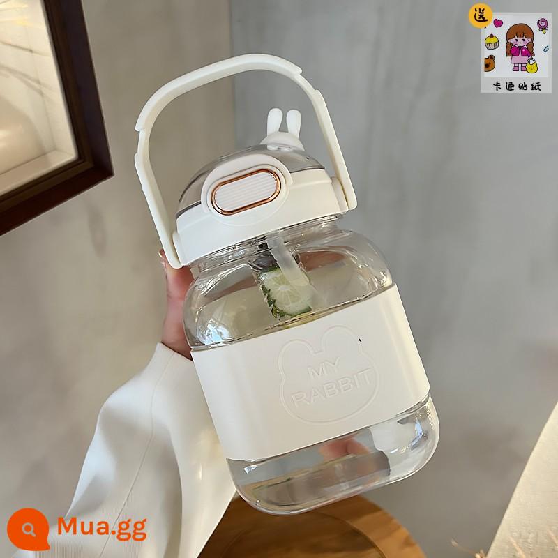 Cúp nước lớn lớn - Trắng 1400ml (có xả trà) + ống hút + nhãn dán