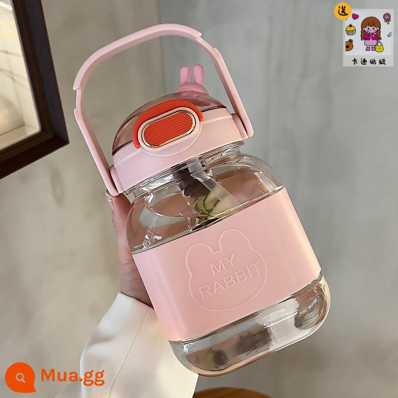 Cúp nước lớn lớn - Hồng 1600ml (có xả trà) + ống hút + decal