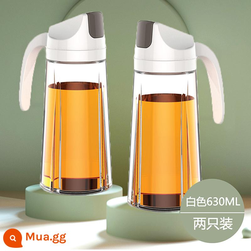 Chai dầu chống dầu, nồi dầu thủy tinh chống rò rỉ, đóng mở tự động, bộ chai đựng nước tương và giấm gia dụng dung tích lớn - Gói hai màu trắng 630ml (tiết kiệm 4 nhân dân tệ)