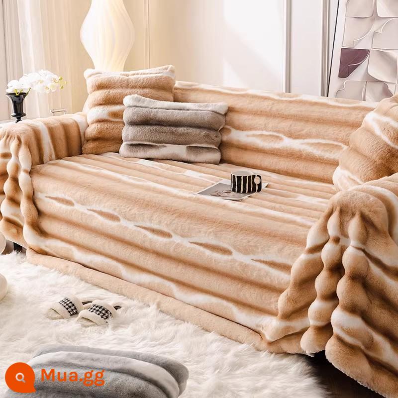 Mùa Đông Dày Thỏ Nhung Ghế Sofa Vải Full Bao Tay Bao Ghế Sofa Đã Bao Gồm Tất Cả Đa Năng Đệm Ghế - Rongzhi(Khăn)-Caramen