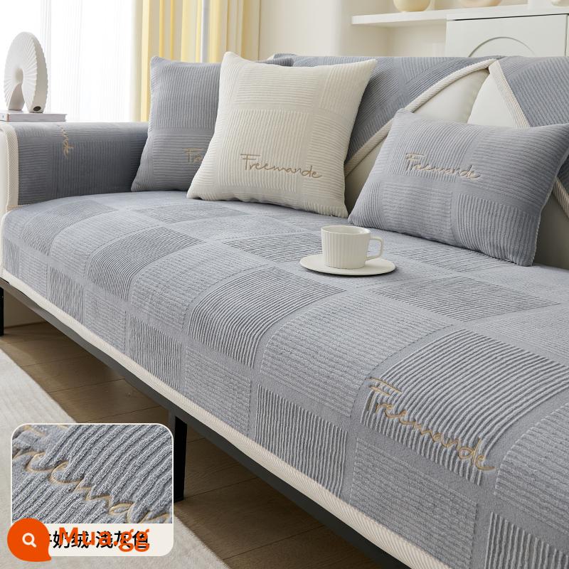 Sữa Mùa Đông Nhung Sofa Đệm Dày Mùa Đông Ấm Áp Sang Trọng Sang Trọng Đệm Chống Trơn Trượt Ghế Sofa Bao Khăn Vải - Shepin-Thanh Niên Xám