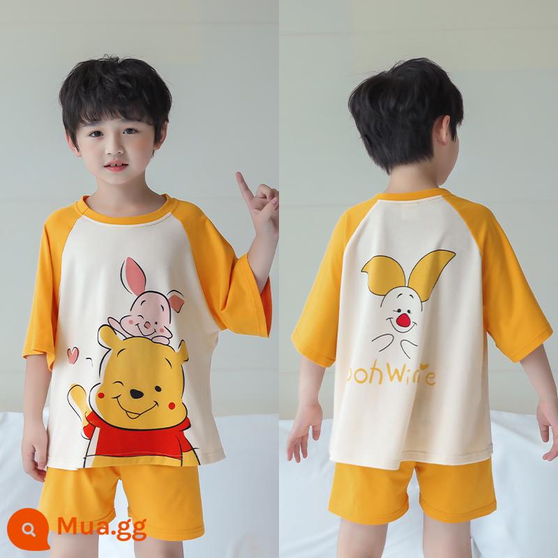 Cotton Trẻ Em Bộ Đồ Ngủ Bé Trai Mùa Hè Phần Mỏng Hoạt Hình Cậu Bé Khủng Long Tay Ngắn Cho Bé Phục Vụ Tại Nhà 2 Bộ Đồ - Winnie the Pooh [Bộ]