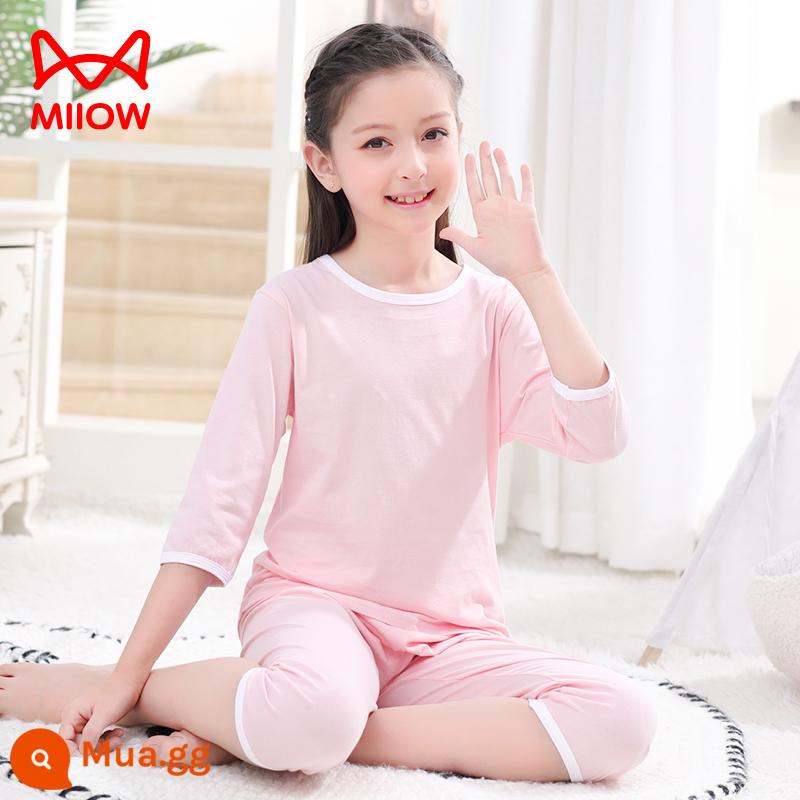 Mèo Người Đồ Ngủ Trẻ Em Bé Trai Mùa Hè Phần Mỏng Ngắn Tay Cotton Nguyên Chất Lớn Điều Hòa Quần Áo Ở Nhà Bộ Quần Áo Cotton - hồng nhạt[cô gái]