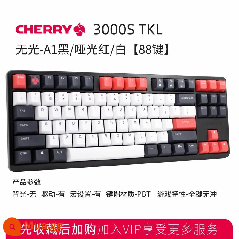 [SF] CHERRY cherry G80-3000S game TKL office 87 phím đèn nền RGB 108 máy tính có dây Bàn phím cơ chơi game Pokémon nam nữ trục đen trục xanh trục trà trục đỏ - Matte-A1 đen/đỏ mờ/trắng [88 phím]