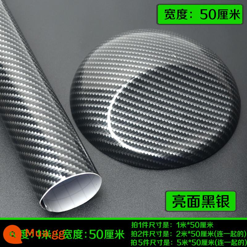 Xe Đổi Màu Phim Sợi Carbon Phim Xe Máy Xe Điện Miếng Dán Nội Thất Điều Khiển Trung Tâm Thú Cưng Mờ Đen Sáng Tự Dính - Bạc đen sáng bóng [dài 1 mét * rộng 50 cm]