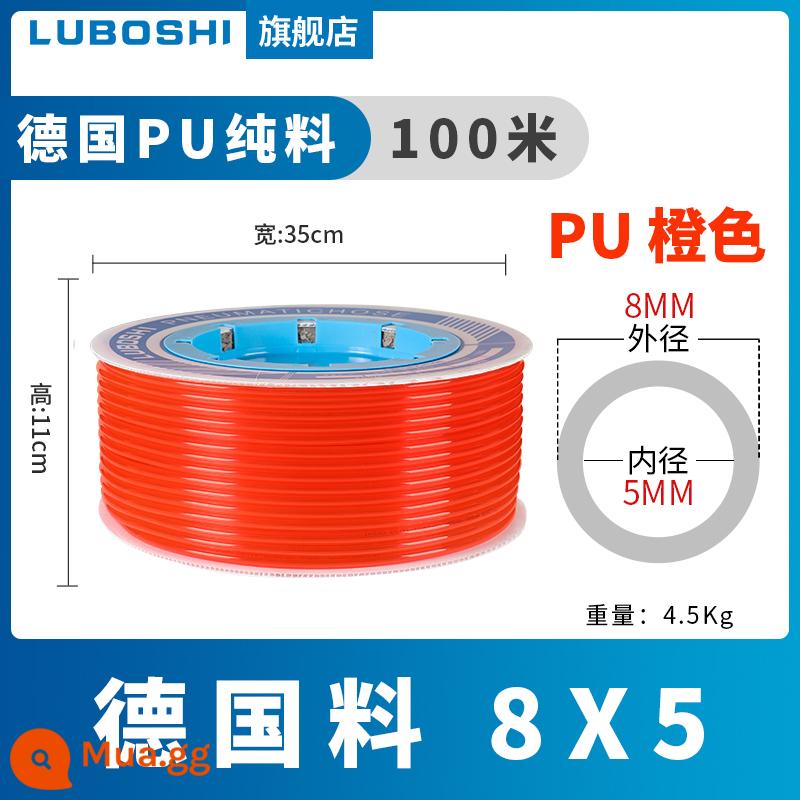 pu khí quản 8mm ống 10mm máy nén khí khí nén máy bơm không khí nén khí quản áp suất cao ống ống khí quản trong suốt 12m - 100 mét PU8X5 chất liệu Đức màu cam