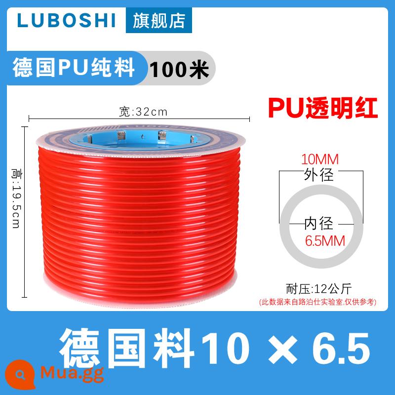 pu khí quản 8mm ống 10mm máy nén khí khí nén máy bơm không khí nén khí quản áp suất cao ống ống khí quản trong suốt 12m - PU10*6.5 màu đỏ trong suốt