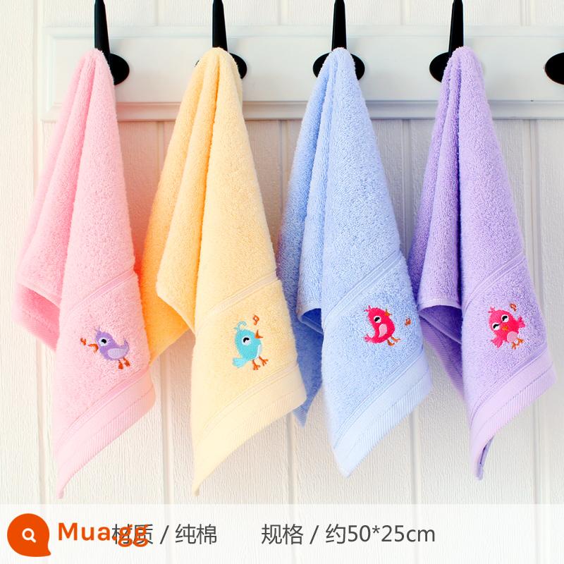 Khăn trẻ em Jie Liya cotton nguyên chất rửa mặt nam nữ cotton trẻ em đặc biệt tắm mềm thấm hút nha - 1 cái 7040 màu vàng, hồng, xanh và tím (4 miếng khăn trẻ em)