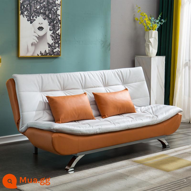 Công nghệ không cần giặt sofa vải căn hộ nhỏ có thể gập đôi phòng khách Bắc Âu đơn giản hiện đại nhẹ sang trọng sofa giường cao su - [Vải kỹ thuật không giặt] Cam rực rỡ + Trắng nhạt