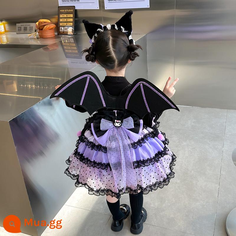 Kuromi Quần Áo Bé Gái Halloween Quần Áo Trẻ Em Áo lolita Váy Công Chúa Sinh Nhật Váy Thu Đông - Váy len TGW + phụ kiện tóc + cánh