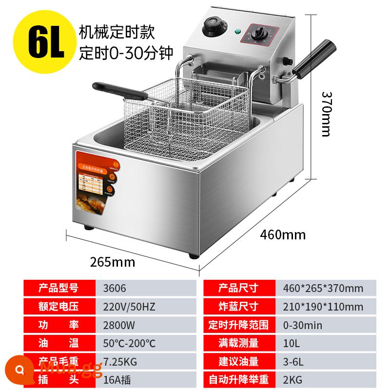 Nồi chiên điện thương mại nâng hoàn toàn tự động xi lanh đơn đôi xi lanh dung tích lớn 8L để bàn nồi chiên thời gian thông minh nồi chiên nồi chiên - Mô hình thời gian cơ khí nâng tự động 6L