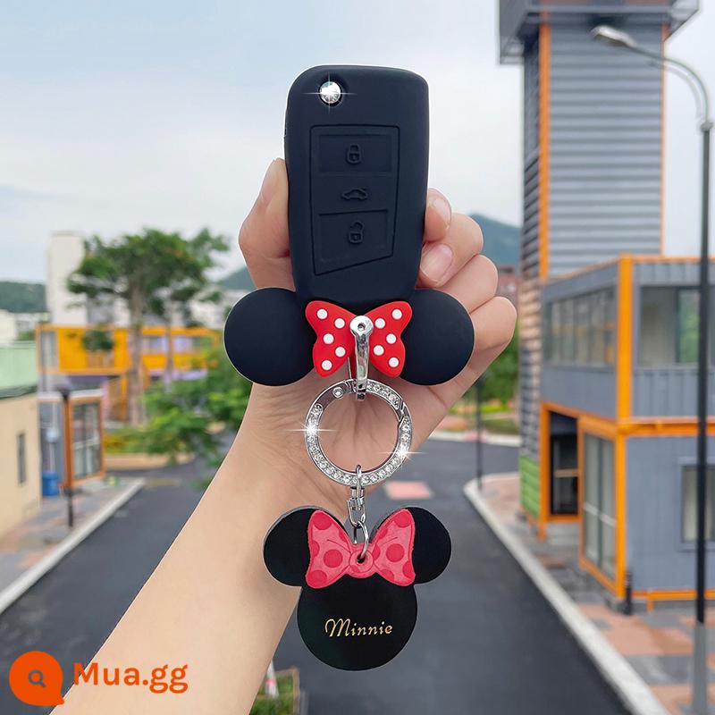 Bộ chìa khóa Foss polo Lavida Sagitar Bora Golf 7 khám phá Yuegeying TiguanL Magotan xe ô tô nữ khóa vỏ - Fox Model B Mickey đen + Nhẫn kim cương + Mickey chấm đen