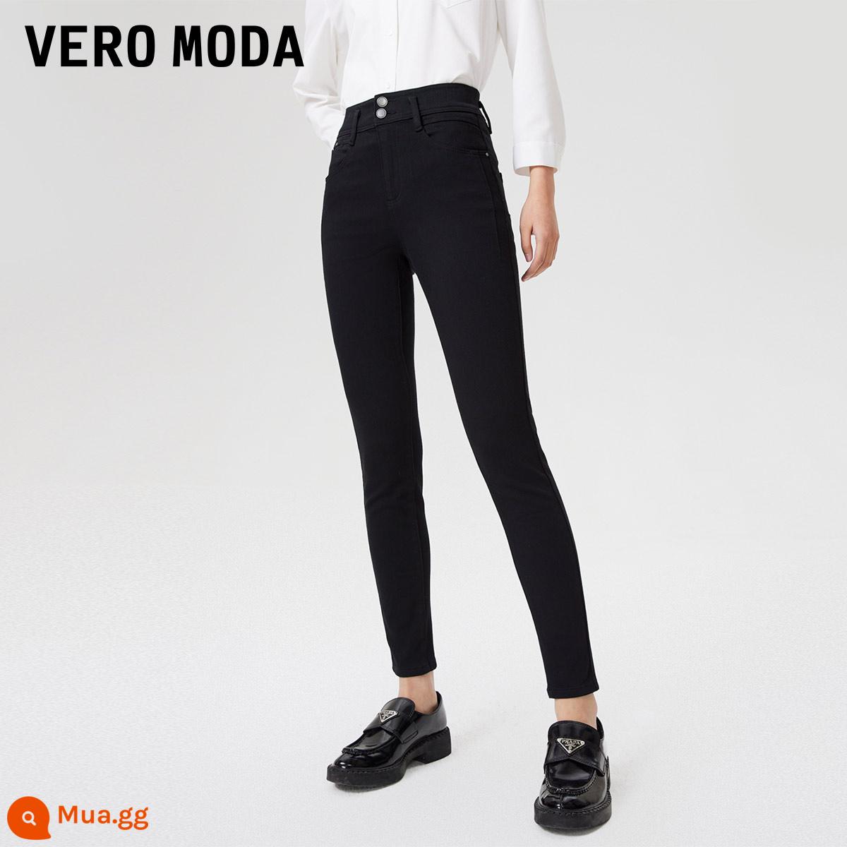 Quần jean nữ Vero Moda mùa thu đông 2022 mới dáng ôm màu đen thiết kế đơn giản quần lưng cao - Màu denim J1G đen