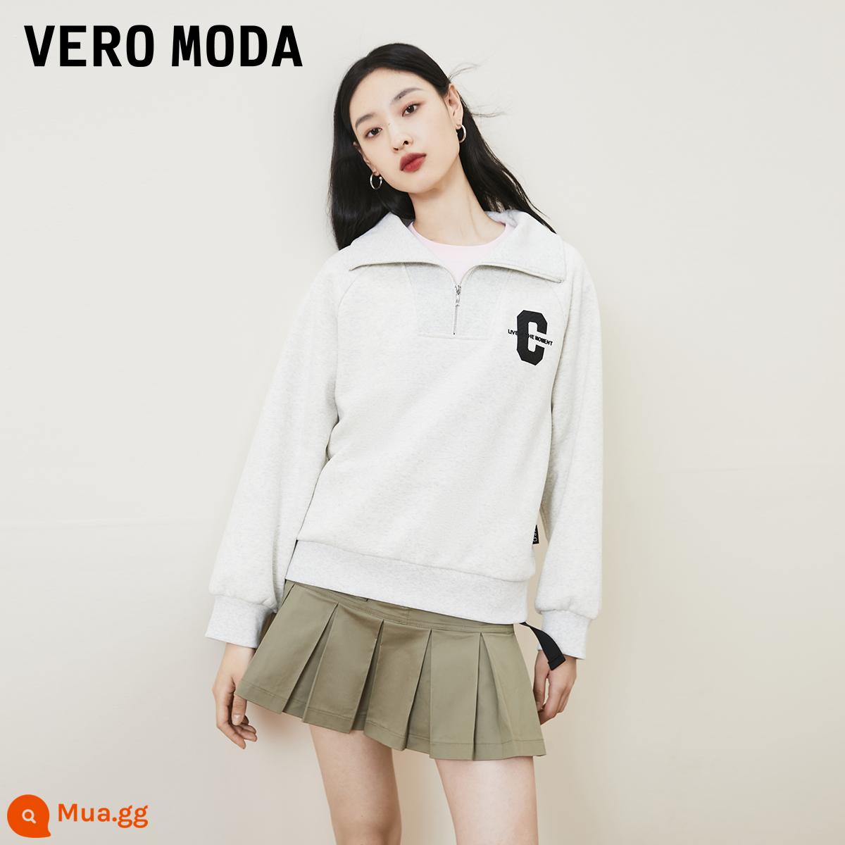 Áo len Vero Moda mùa thu đông 2022 phong cách nước ngoài mới trắng Plus nhung dày ấm áp dài tay hàng đầu cho nữ - Áo S69 xám nhạt có hoa văn