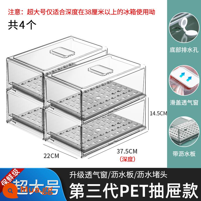 Tủ lạnh nhà bếp hộp bảo quản loại ngăn kéo giòn hơn cấp thực phẩm trứng thịt thực phẩm đông lạnh hoàn thiện bảo quản hiện vật - Kích thước cực lớn đáng giá có bảng thoát nước (bao gồm cửa sổ thoáng khí/cổng thoát nước) 4 gói]