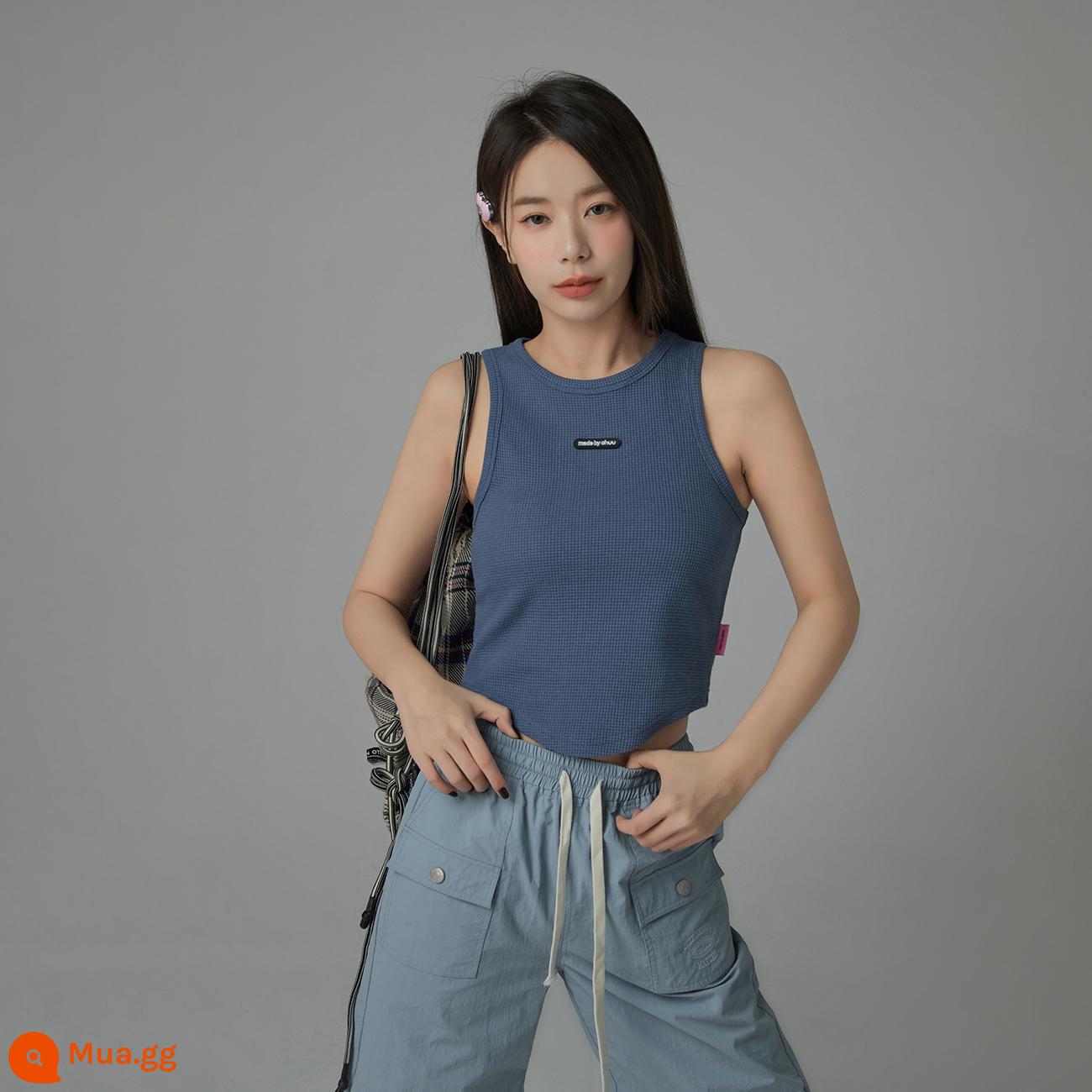 CHUU hot girl vest nhỏ nữ xuân hè 2023 sản phẩm mới phần ngắn phối màu dáng ôm vừa vặn sang trọng dây treo hình chữ I - Phiên bản màu tương phản Xanh Navy 2