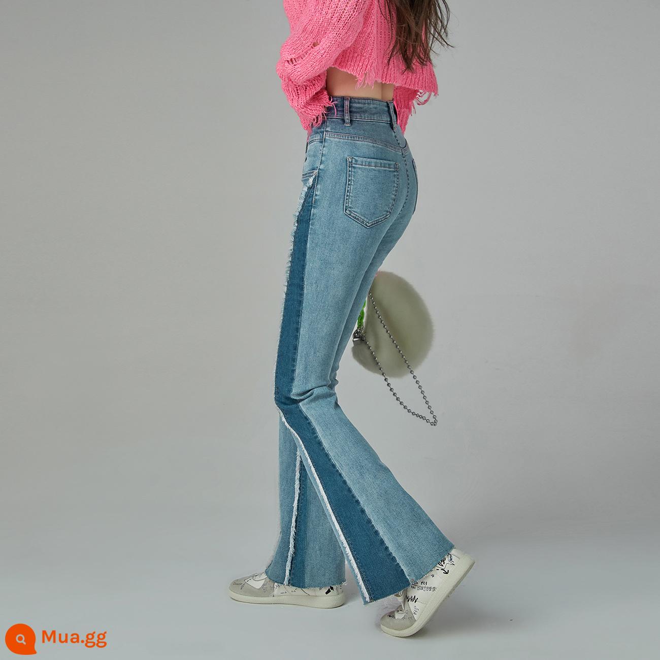 Quần jeans nữ lưng cao viền thô thời trang CHUU ra mắt mùa thu đông 2022 sản phẩm mới thiết kế cảm giác quần dài mỏng ôm - Màu xanh denim (cạnh thô)