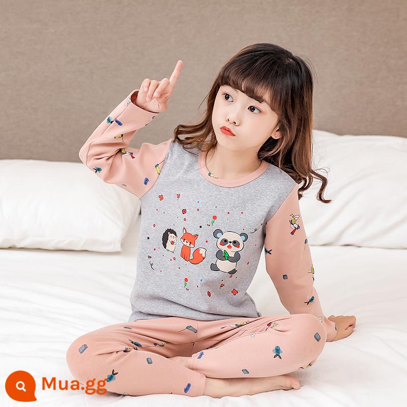 Bộ đồ lót trẻ em cotton nguyên chất bé trai quần áo mùa thu quần vệ sinh cotton bé áo len cotton đồ ngủ quần áo mặc ở nhà mùa xuân thu phần mỏng - Màu sắc phù hợp với ba con vật nhỏ [Phiên bản cotton nguyên chất loại A]