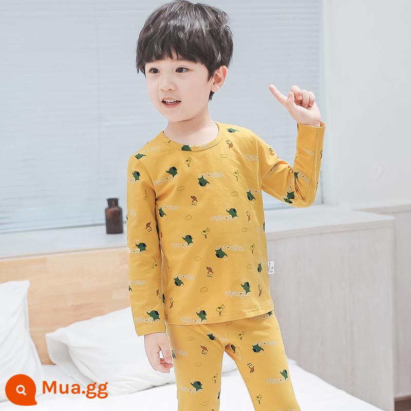 Bộ đồ lót trẻ em cotton nguyên chất bé trai quần áo mùa thu quần vệ sinh cotton bé áo len cotton đồ ngủ quần áo mặc ở nhà mùa xuân thu phần mỏng - Voi Vàng Thông [Bông nguyên chất loại A]