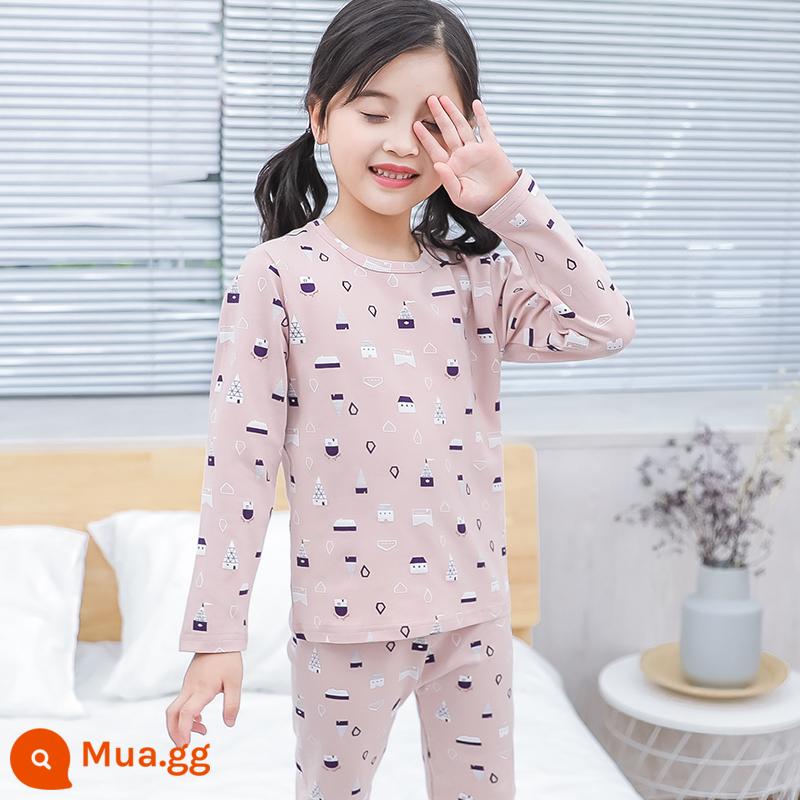 Bộ đồ lót trẻ em cotton nguyên chất bé trai quần áo mùa thu quần vệ sinh cotton bé áo len cotton đồ ngủ quần áo mặc ở nhà mùa xuân thu phần mỏng - Nhà sô cô la quế [Bông nguyên chất loại A]